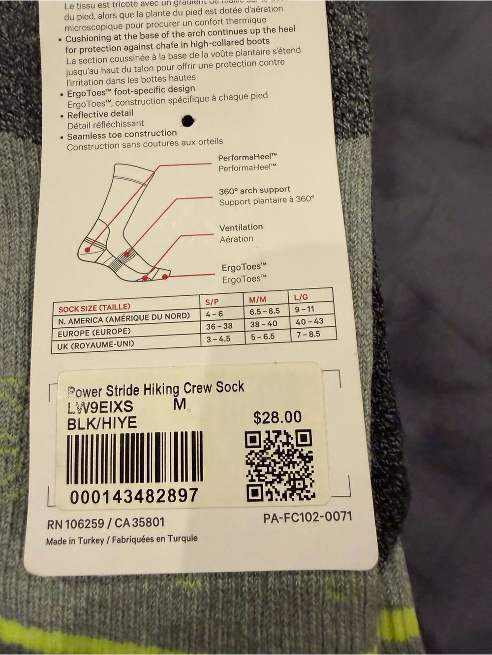 lululemon athletica Power Stride Hiking Crew Sock - Gray with Yellow Accent